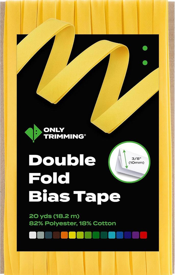 ONLY TRIMMING Double Fold Bias Tape, 3/8 Inch x 20 Yards, Poly Cotton Fabric, Soft & Durable, Non-Stiff, Binding Trim for Sewing, Seaming, Hemming, Piping, Quilting and Crafts (Yellow)