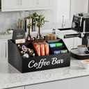 Coffee Station Organizer for Countertop – Wooden Coffee Bar Organizer with Adjustable Dividers,Holds K Cup Pod & syrup bottles, for Kitchen, Office, or Bar and Tea Station, Black