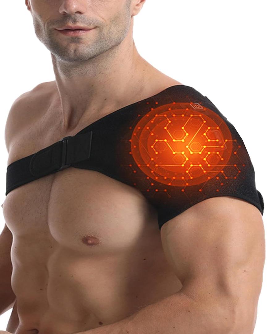 Shoulder Heating Pad - 3-Temperature USB Rechargeable, Adjustable Heat Wrap for Men & Women, Portable Cordless Shoulder Warmer(1 PCE Black)