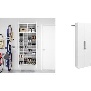 Prepac HangUps Shoe Storage Cabinet, 16" D x 30" W x 72" H, White & Large Storage Cabinet, 24", White