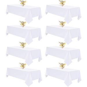 8 Pack 60"x102" White Polyester Tablecloth, Wrinkle & Stain Resistant for Wedding & Home Use