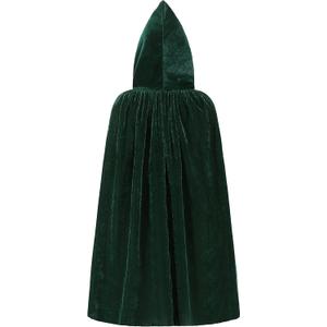 KNELOR Kids Hooded Velvet Cloak Robe Halloween Costume Cape Fancy Cosplay Costumes (M/Age 5-7, Green)