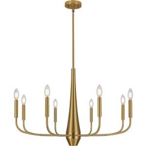 ACNKTZ Gold Chandeliers for Dining Room, 8-Light Modern Farmhouse Metal Chandelier, Brushed Brass Vintage Candle Lighting Hanging Ceiling for Kitchen Island Living Room Foyer Bedroom, 8-light/31.5 In