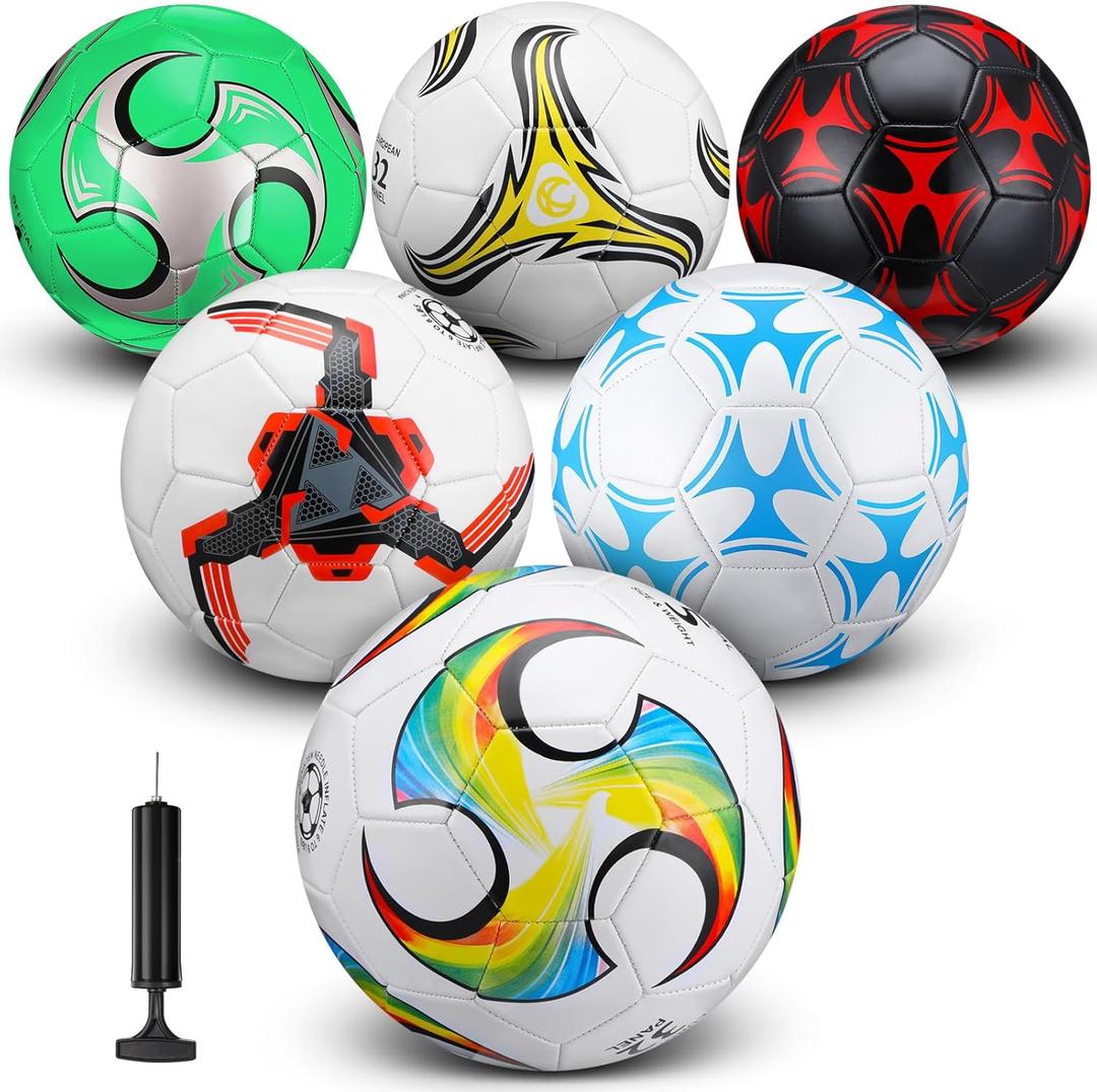 Deekin 6 Pcs Soccer Ball with Pump Size 5/4/3 Soccer Ball Official for Indoor Outdoor Sport Practice Competition Training Accessories for Child Teen Adult Game Training Back to School