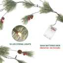 6.4FT Rustic Christmas Garland with Light, Pre-lit Outdoor with Pine Needles Cones for Fireplace Door Porch Mantel Centerpiece Xmas Decoration, Green (Dense Pine Needle)