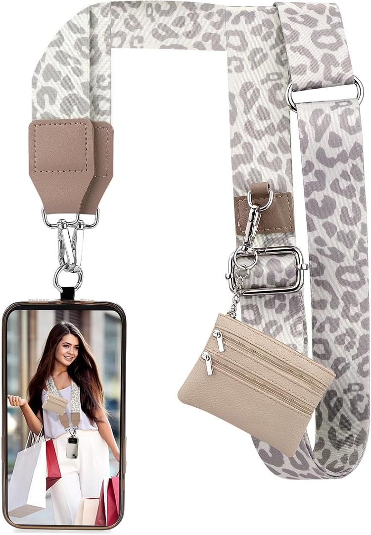 XANGNIER Clip and Go Strap for Phone with Wallet Crossbody, Phone Strap with Zippered Wallet, Adjustable Anti Theft Cellphone Lanyard for Women, Cellphone Chain Accessories