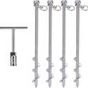 MightyPhine Steel Screw Ground Anchors - Set of 4, 12 Inch, Silver, Metal - Tent Stakes, Trampoline Anchor Kit, Swing Set Anchors, High Wind Resistance