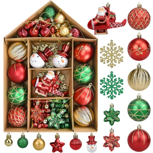 70 Pcs Christmas Ball Ornaments Set，Shatterproof Gold Ornaments for Xmas Tree，Christmas Ball Tree Hanging Ornaments for Christmas Decoration (Red Green)