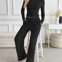 LILLUSORY Womens 2 Piece Matching Lounge Sets 2025 Fall Fashion Knit Sweater Airport Travel Vacation Outfits Gym Sweatsuits (Black, M)