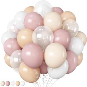 Blush Pink Balloons 60 Pcs 12 Inch Dusty Pink White Sand Latex Balloon Retro Pink Nude Cream Clear Balloons for Bridal Baby Girls Shower Boho Bachelorette Birthday Wedding Party Decorations