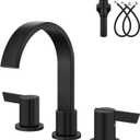 Aolemi Bathroom Faucets 3 Hole,8 Inch Widespread Waterfall Bathroom Sink Faucet,2 Handles Vanity Faucet with Pop-up Drain and Supply Hose,Matte Black