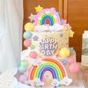 Nenluny 28pcs Boho Rainbow Cake Toppers Rainbow Theme Birthday Party Pastel Balls Cake Topper Decorations