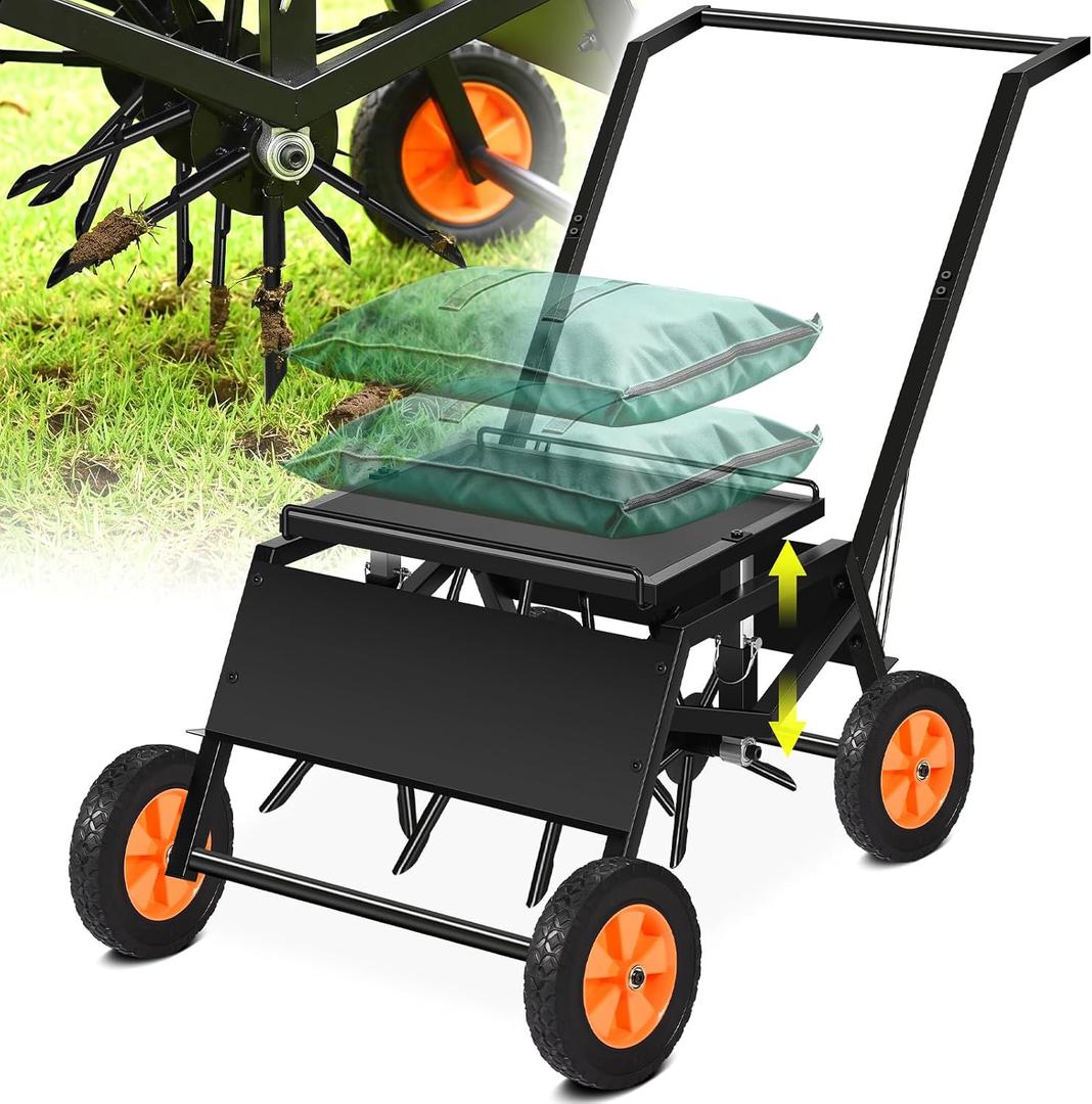 Rolling Lawn Aerator Tool, Manual Core Aerator Lawn Tool with 4 Row Tines