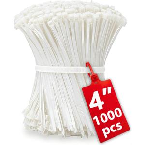 1000pcs Small White Zip Ties 4 Inch, Mini Cable Ties Tiny Zipties 4 In Micro Self Locking Plastic Clear Tie Wraps Thin Wire Ties for Cable Management