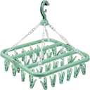 Clothes Drying Hanger with 32 Clips and Drip Foldable Hanging Rack (Light Green)