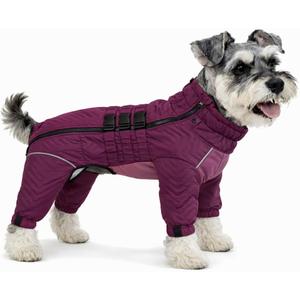 Warm Double Layers Dog Vest - 4 Legs Covered Windproof Waterproof Reflective Coat for Dogs - Outdoor Skating Costume - Purple M (back 12.5")