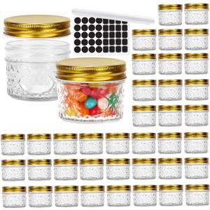 STARSIDE 40 Pack 4 oz Glass Mason jars With Regular Lids, 120 ml Canning Jars Containers for Jam, Honey, Candies,Wedding Favors, Decorations, Included 1 Pens and 80 Labels.