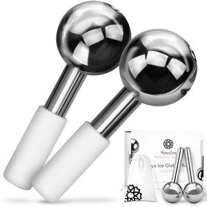 LUONKOS Ice Globes for Neck & Eyes and Face Massage - Unbreakable Stainless Steel Gua Sha, Facial Ice Globes for Puffiness, Wrinkles, Dark Circles, Steel (Set of 2) - Glow and Reduce Irritation