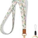 Neck Lanyard Key Chain, Long Lanyard Strap Keychain Holder for Women Men Car Keys ID Badges Card Wallet Phone Camera, White Flowers