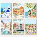 cupmod 6 Packs Paint by Number for Adults,Scenery-Cityscape DIY Acrylic Oil Painting Paint by Numbers Kits on Canvas,Adults Paint by Numbers Kits Drawing Paintwork for Home Decor (MT11587-MT11592)