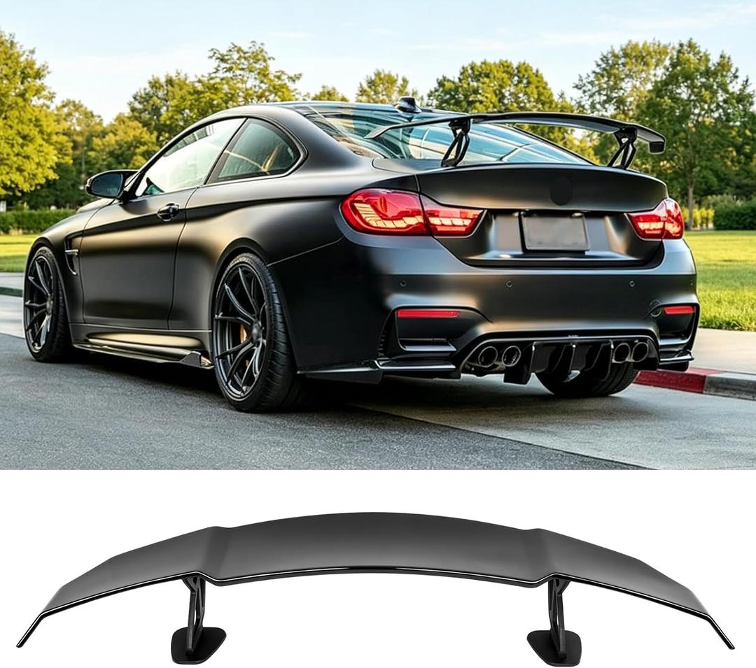 57inch GT Wing Rear Spoiler Glossy Black Universal Rear Spoilers Racing Lightweight Trunk Spoiler Height Adjustable,Compatible with BMW 3, Mustang,Corvette,Camaro,Hyundai