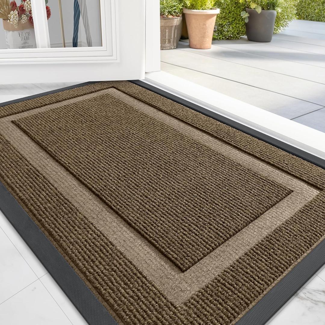 OLANLY Front Door Mat Indoor Outdoor Entrance, Waterproof All-Season, All-Weather Doormat, Sturdy Natural Rubber, Fade Resistant, Low Profile, Easy Clean Patio Porch Entryway Mat, 47x24, Brown (47" x 24")