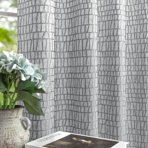 Grey Pattern Curtains 90 Inch Length for Living Room Light Filtering Sheer Semi Boho Geometric Grommet Drapes Silky Textured Neutral Modern Chic Aesthetic Curtains for Bedroom Accent Wall Panels Gray