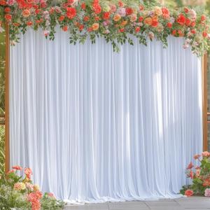 16x10FT White Backdrop Curtains for Wedding Parties, Wrinkle Free Polyester Photography Backdrop Drapes for Wedding Baby Shower Birthday Parties Stage Background Stand Decorations 4x10ft,4 Panels