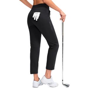 YYV Women's Golf Pants Stretch Work Ankle Pants High Waist Dress Pants with Pockets for Yoga Business Travel Casual (Black, S)