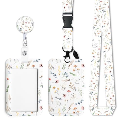 Flower ID Badge Holder with Breakaway Lanyard, Retractable Badge Reel,Lanyards for Id Badges，Work Name Tag Breakaway Lanyard ID Card Protector Case for Teacher Nurse Work Office