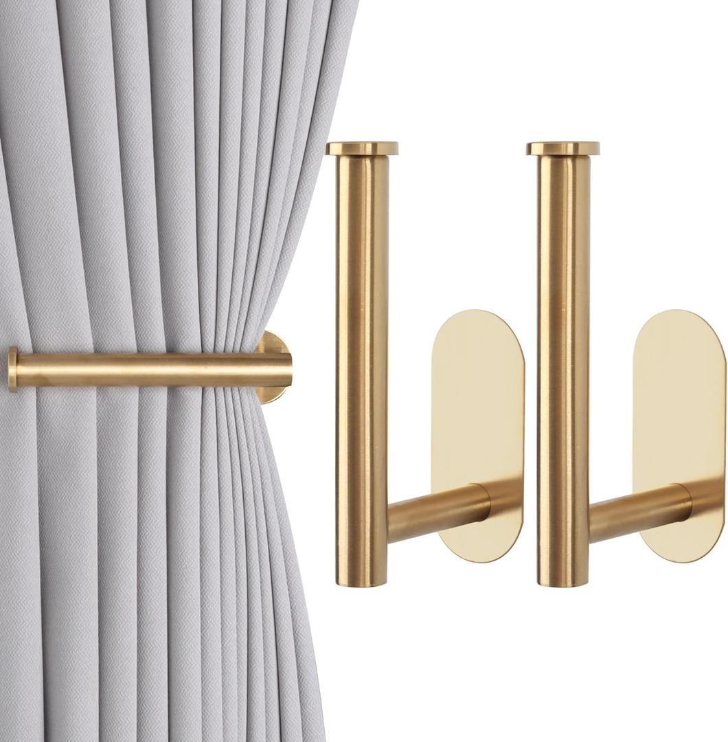2 Pack Adhesive Curtain Holdbacks Curtain Tie Backs Curtain Holdbacks No Drill Curtain Pull Backs Adhesive Curtain Hooks Curtain Holders for Drapes,Gold