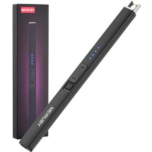 MEIRUBY Lighter Electric Candle Lighter Long Electronic Rechargeable USB Arc Windproof Flameless Lighters for Candle Camping BBQ Birthday Women's Day Gifts for Women Mom Wife Men, Balck (Black)