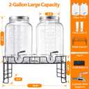 2 Gallon Large Glass Drink Dispenser Set, 2 Pack Beverage Dispensers with Stand & 18/8 Stainless Steel Spigot, Leakproof for Lemonade, Sun Tea & Iced Tea