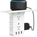 Power Charger Shelf-CFMASTER 11 Port Surge Protector Wall Outlet, 8 Electrical Outlet Extenders and 3 USB Ports 3.4A, with Removable Built-in Shelf and LED Indicator, FCC Listed, White