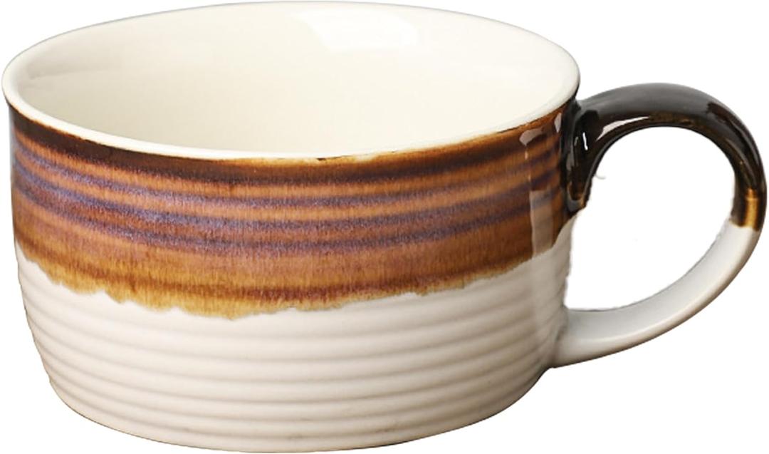 White & Brown Oversized Coffee Mug 24 OZ Soup Mug Large Porcelain Soup Bowls with Handles XXL Cereal 700 ML Ceramic Large Coffee Tea Cup