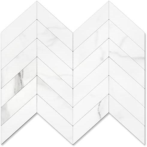 STICKGOO 10-Sheet Herringbone Tile Peel and Stick Backsplash, White Marble PVC Stick on Backsplash, Self Adhesive Wall Tile for Kitchen and Bathroom