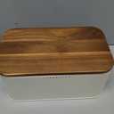 Amazon Basics Carbon Steel Bread Box with Acacia Wood Lid, Lid Doubles as Cutting Board, 11.9 x 7.1 x 5.2 in