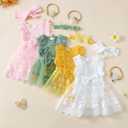 Renotemy Newborn Baby Girl Lace Romper Infant Summer Boho Flower Tulle Dress Party Gifts Newborn Photography Outfits (Yellow)