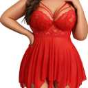 Avidlove Babydoll Lingerie for Women Strappy Nightdress Sexy Nightgowns Bridal Chemise Plus Size Lace Langeray 18W (Red) XXL