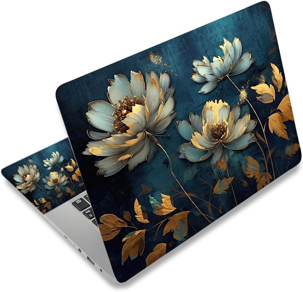 ArtSo Laptop Skin Sticker Decal,16.5 17 17.3inch Laptop Netbook PC Notebook Universal Vinyl Reusable Skin Sticker Cover Personalized Art Case Protector, Golden Flower