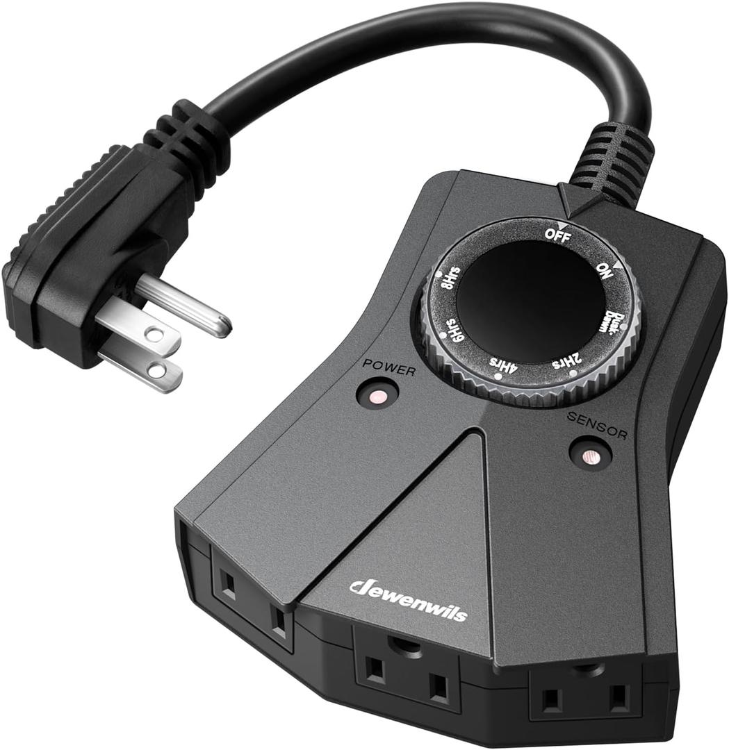 DEWENWILS Light Timer Outdoor Weatherproof Christmas, Heavy Duty 3-Prong Grounded Outlet, Dusk to Dawn and 2/4/6/8 Countdown Timer for String Light, UL Listed