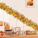 Fall Leaves Garland Thanksgiving Decor, 6ft Artificial Garland for Mantle, Flowers, Eucalyptus, Bamboo Leaf, Autumn Harvest Decorations Thanksgiving Xmas Door Windows Table Fireplace Decor (1 Piece, Golden)