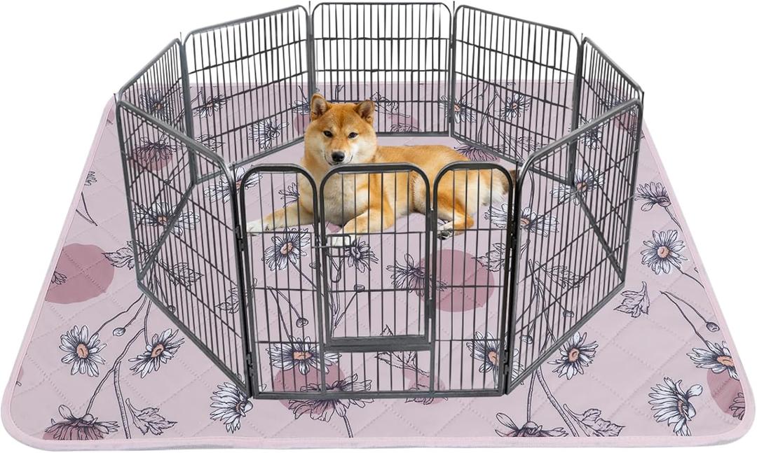 IEUUMLER Washable Pee Pads for Dogs, 1 Pack Non-Slip & Waterproof Pack Whelping Pad, Reusable Washable Puppy Potty Training Pad with Fast Absorbent for Playpen EU007 (Pink Daisy, 48"X48"-1pcs)