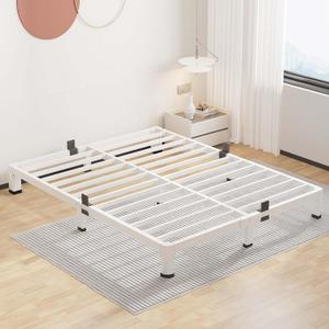 ROIL 4 Inch White Queen Bed Frame with Rounded Corner and Mattress Retainers, 3500LBS Heavy Duty Steel Slats No Box Spring Needed Platform Noise-Free Easy Assembly