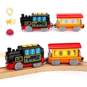 Battery Operated Locomotive Train Set for Wooden Train Tracks, Electric Train Toys for Toddlers Magnetic Connection, Powerful Engine Bullet Train Set Compatible with Thomas, Brio, Melissa and Doug 3Y+