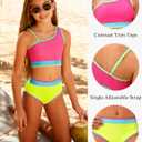 Funnycokid Girls Swimsuit Two Piece Bathing Suit Adjustable Straps Kids Bikini Sets Teens Swimwear 9-16Y (11-12 Years, Purple)