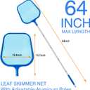 Pool Skimmer - Pool Skimmer Net with 5 Section Adjustable Telescopic Aluminum Pole, 25''- 64'', Pool Net Skimmer Rake with Ultra Fine Mesh , Pool Leaf Skimmer for Swimming Pools, Spas, Hot Tubs
