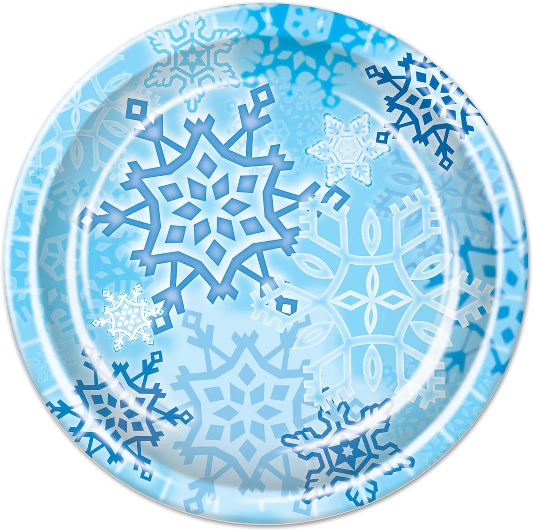 Beistle Snowflake Plates, 9-Inch, Blue/White