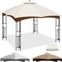 10 x 12 Replacement Gazebo Canopy Top for Lowe's Allen Roth Gazebo, Double-Tier Gazebo Roof Cover with Air Vent,Heavy Duty Canopy Roof Gazebo Top 10X12 Gazebo Cover (Beige A)