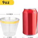 I00000 200 Pack Gold Plastic Cups, 9 Oz Elegant Clear Plastic Cups Gold Rimmed Disposable Wine Glasses Fancy Disposable Party Cup Wedding Cup Drinking Tumblers Cocktail Glasses Perfect for Party